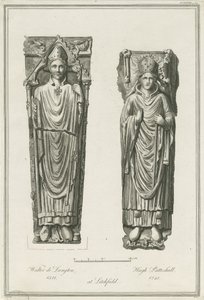 Lichfield Kathedraal - Beelden van Walter de Langton en Hugh de Patteshull (gravure)