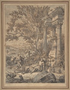Silvio nadert Dorinda die hij heeft verwond met een pijl, ca. 1700