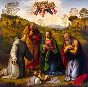 De Maagd met Kind en heiligen Franciscus en Hiëronymus, 1510s door Ridolfo Ghirlandaio