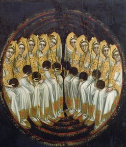 Zittende Engelen met Bollen in hun Handen, c.1348-54 door Ridolfo di Arpo Guariento