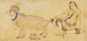Studie van een Jonge Man en een Ram, 1630-31 of Later door Riza i Abbasi