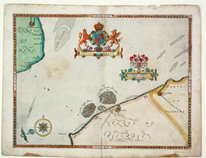 Dover naar Sandwich en Blacknerse naar Gravelines - De Spaanse Armada en de Engelse Vloot bij Calais, ca. 1590 door Robert (after) Adams