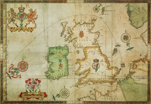 De route van de Spaanse Armada door het Engelse Kanaal, naar de Noordzee, rond Noord-Schotland en de Atlantische Oceaan om terug te keren naar Spanje door Robert (after) Adams