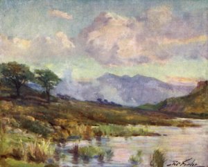 Snowdon vanaf Capel Curig Lake, zomeravond door Robert (after) Fowler