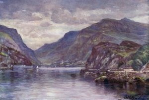 Snowdon vanaf Llanberis Meer (kleur litho)
