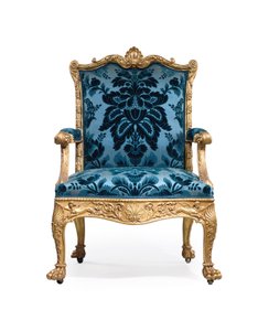 Een van een paar George III vergulde houten armstoelen door Robert Adam