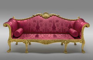 De Dundas Sofa, in opdracht gegeven 1764, gemaakt 1765 (verguld grenen en beuken, met latere zijden bekleding)