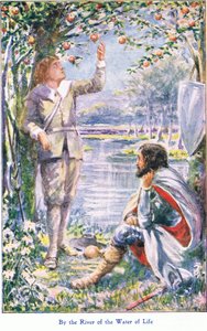 Bij de rivier van het water des levens, uit The Pilgrims Progress gepubliceerd door John F Shaw & Co, ca. 1900 door Robert Ambrose Dudley