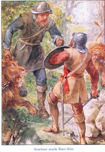 Great Heart valt Giant Grim aan, uit The Pilgrims Progress gepubliceerd door John F Shaw & Co, ca. 1900 door Robert Ambrose Dudley