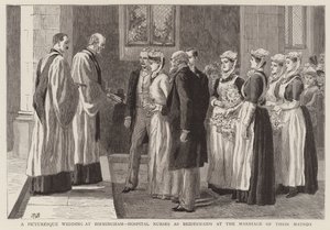 Een schilderachtig huwelijk in Birmingham, ziekenhuisverpleegsters als bruidsmeisjes bij het huwelijk van hun matrone door Robert Barnes