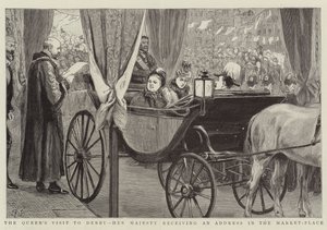Het Bezoek van de Koningin aan Derby, Hare Majesteit ontvangt een Adres op de Markt door Robert Barnes