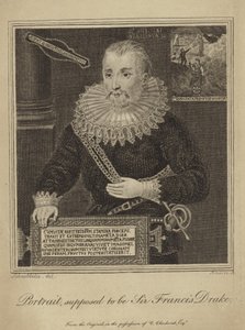 Francis Drake (gravure) door Robert Blemell (after) Schnebbelie