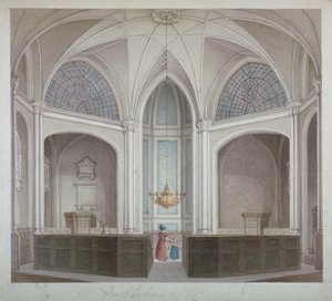 Interieur van de kerk van St Bartholomew-the-Less, City of London, 1834