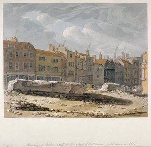 Restanten van de Londense muur die in 1817 werden afgebroken, City of London, 1817 door Robert Blemmell Schnebbelie