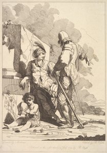 Twee soldaten en een kind met een helm door Robert Blyth