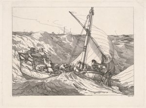 Boot in een storm op zee door Robert Blyth, after John Hamilton Mortimer