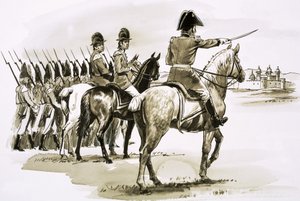 Arthur Wellesley aan het hoofd van het 23e regiment bij Mysore