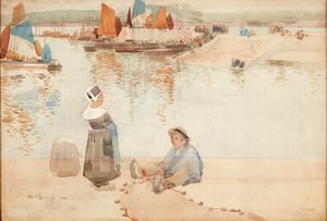 Figuren op de Havenmuur, Bretagne door Robert Brough