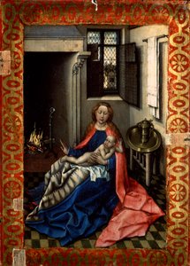 Madonna en kind voor een open haard door Robert Campin