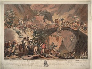 Leger van Alexander Suvorov steekt de Alpen over in 1799