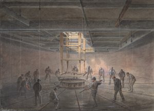 Interieur van een van de tanks aan boord van de Great Eastern: de kabel gaat eruit, 1865-66 door Robert Charles Dudley