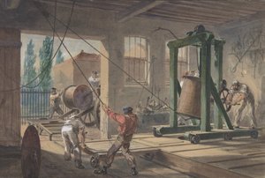 De spoelen van gutta-percha bedekte geleidingsdraad vervoerd in tanks bij de werken..., 1865-66 door Robert Charles Dudley