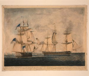HMS Shannon neemt USS Chesapeake in beslag, 1 juni 1813 door Robert Dodd