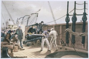 Het verbinden van de kabel na het eerste ongeluk aan boord van de Great Eastern, 25 juli door Robert Dudley