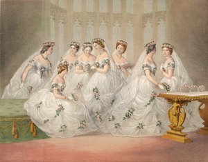De bruidsmeisjes (chromolitho)