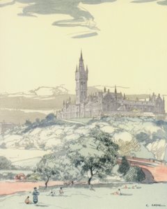 Glasgow: De universiteit (kleurenlitho) door Robert Eadie