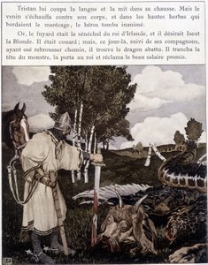 Tristan bij de dode draak - in Le Roman de Tristan et Iseult door Bédier, ill. door Robert Engels, ed. van Kunst, Parijs door Robert Engels