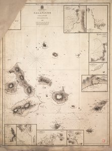 Kaart van de Galapagos-eilanden onderzocht tijdens de reis van HMS 