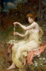 "Daisy-kettingen maken. Schilderij van Robert Fowler (1853-1926) Privécollectie