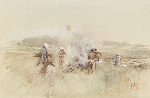 Aan het Werk met het Stapelen van Takken op Smeulende Vuren door Robert Frederick Blum