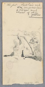 Tekening, Uitzicht vanaf een hooggelegen plek kijkend naar de stad (recto); Vrouw die een kruik vasthoudt (verso), 1882 door Robert Frederick Blum