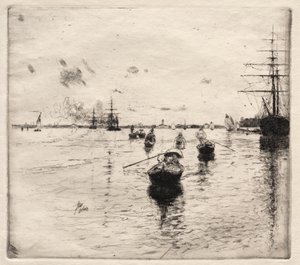 Lagune met stoomschepen en gondels door Robert Frederick Blum
