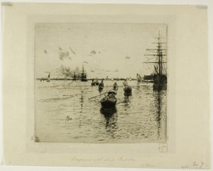 Lagune met Stoomschepen en Gondels, Venetië door Robert Frederick Blum