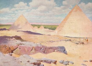 De piramides van Gizeh vanuit de woestijn, ca. 1880, 1904 door Robert George Talbot Kelly