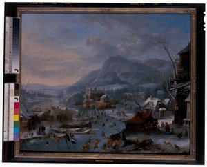 Winter: Een bevroren winterlandschap met boeren