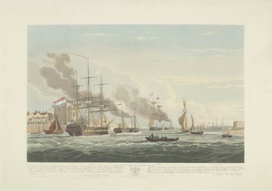 Vertrek van twaalf Nederlandse koopvaardijschepen uit de haven van Portsmouth, 1833 (plaat 2) door Robert Havell (II)