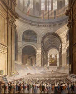 Aquarel - De verjaardagsbijeenkomst van de liefdadigheidskinderen in de kathedraal van St. Paul door Robert Havell