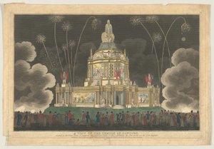 Een uitzicht op de Tempel van Concord opgericht in het Green Park, om de G... te vieren, 9 september 1814