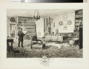 Adolf Erik Nordenskjöld in zijn bibliotheek