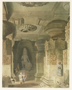 Interieur van de Grot Tempel van Indra Subba in Ellora, uit Volume II van Scenery, Costumes and Architecture of India door Robert Melville Grindlay