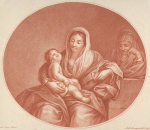 De Maagd zittend met het slapende Christuskind op haar schoot, Sint-Elizabeth rechts door Robert Menageot