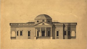 Monticello: 2e versie westelijke gevel, recto, 1803 pen & inkt met wc op papier