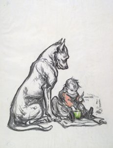 Hond en kind, begin 20e eeuw door Robert Noir