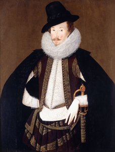 Portret van Sir Charles Cornwallis, in een met bont afgewerkte zwarte mantel, wit vest en bruine, goudgeborduurde jas door Robert Peake