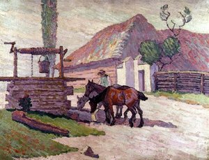 Drinkende paarden door Robert Polhill Bevan