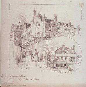 Achteraanzicht van de Old Blakeney Head Inn, Bartholomew Close, Londen, ca. 1900 door Robert Randoll